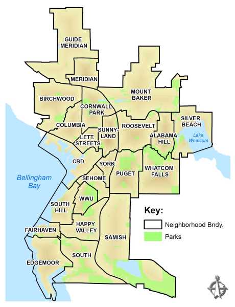 Map and neighborhood information provided by City of Bellingham website.